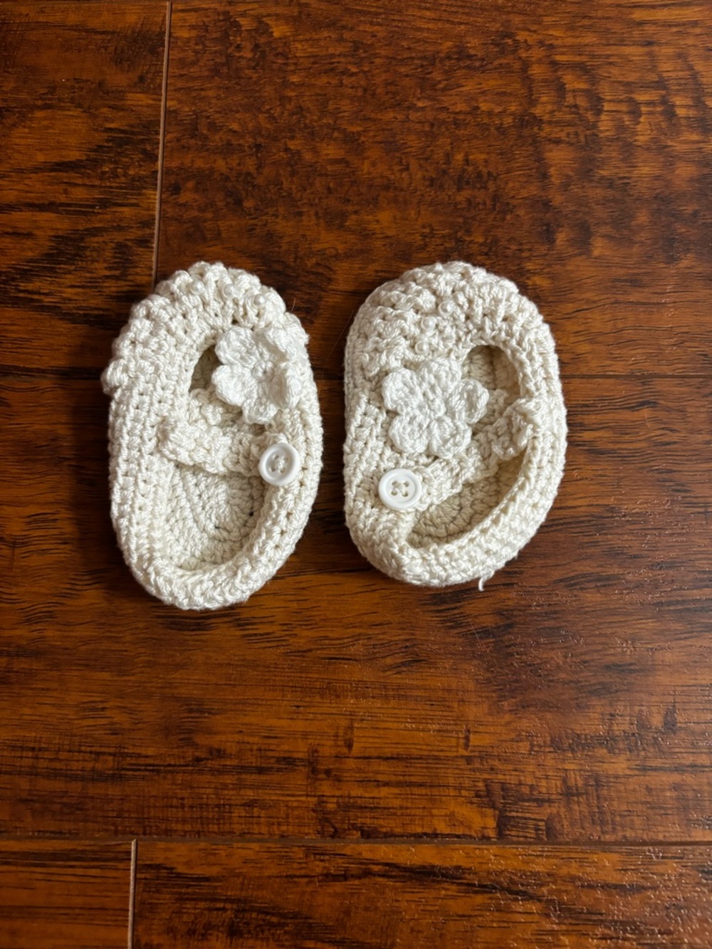 Newborn Handmade Cream Crochet Mary Jane Baby Shoes Ivory Infant Booties